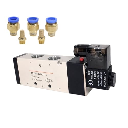 Pneumatisches Ventil Elektrisches Magnetventil 4v410-15 Steuerluft Gas Magnetisch 5-Wege 2-Position DC12V 24V AC110V 220V Spulenspannung(12mm Fittings,AC110V) von COSZWQDP