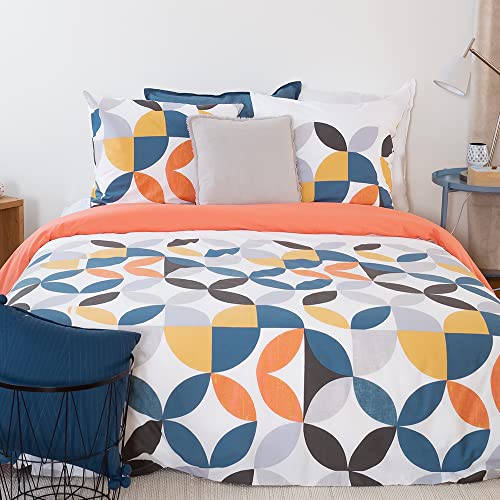 CÔTE DECO Bettwäsche 220 x 240 cm, für Erwachsene, mit Bettbezug 220 x 240 cm + 2 Kopfkissenbezügen 63 x 63 cm, Bettwäsche für Doppelbett, geometrisch, Rosa, Blau und Gelb, 100 % Baumwolle von CÔTE DECO