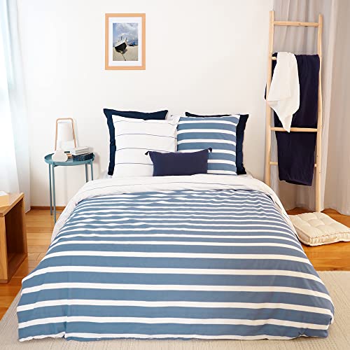 Bettwäsche mit Bettbezug 220 x 240 cm + 2 Kopfkissenbezüge 63 x 63 cm, Motiv Streifen, 100 % Baumwolle, Blau von CÔTE DECO