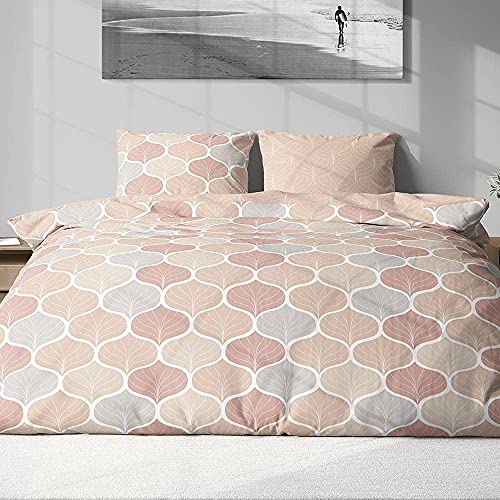 Bettwäsche mit Bettbezug 220 x 240 cm + 2 Kopfkissenbezüge 63 x 63 cm für Doppelbett mit geometrischem Muster, rosa Mikrofaser von CÔTE DECO