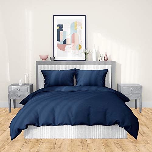 CÔTE DECO Bettwäsche, Satin, 100 % Baumwolle, Bettbezug + 2 Kissenbezüge (Indigoblau, 240 x 220 cm) von CÔTE DECO