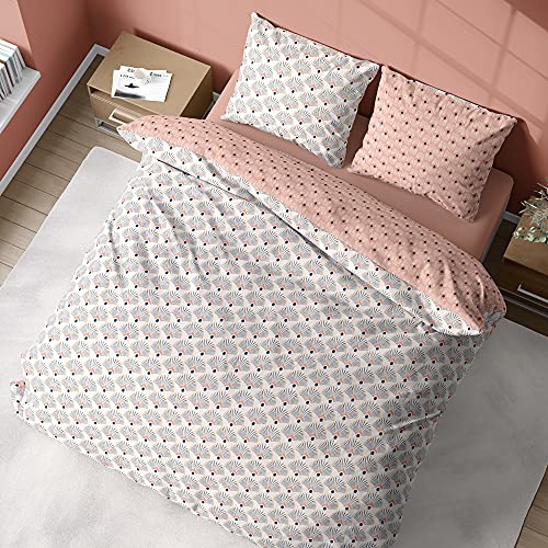 CÔTE DECO Bettwäsche mit Bettbezug 220 x 240 cm + 2 Kopfkissenbezüge 63 x 63 cm, Bettwäsche für Doppelbett, geometrisch, Rosa, 100 % Bio-Baumwolle von CÔTE DECO