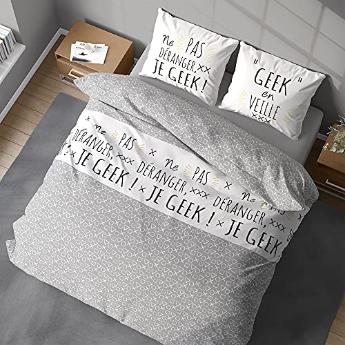 CÔTE DECO Bettwäsche mit Bettbezug 220 x 240 cm + 2 Kopfkissenbezüge 63 x 63 cm für Doppelbett, Grau und Weiß, 100% Baumwolle von CÔTE DECO