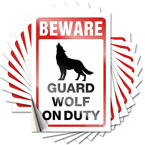 Autoaufkleber und Aufkleber "Beware! Guard Wolf On Duty", lustiger Aufkleber, 10 Stück Fensteraufkleber für Auto-Autoaufkleber (Größe: 12 x 18 cm) von COTECI