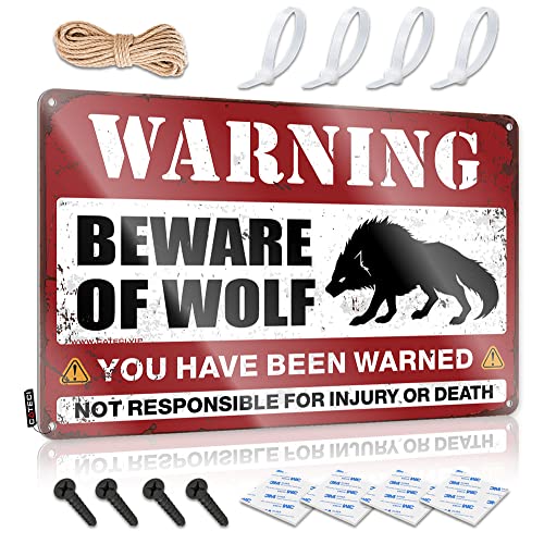 COTECI Beware Signs Funny Beware Of Wolf Blechschild Wange Wandkunst Tier Blechbild (Größe: 20 x 30 cm) von COTECI