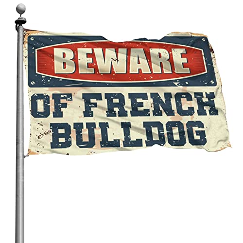 COTECI Flaggen Lustige Vorsicht vor Französische Bulldogge Flagge Schlafzimmer Dekorationen Raumzubehör für Männer (Größe: 60 x 90 cm) von COTECI