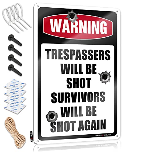 COTECI Lustiges Schusswaffenschild Warnung Trespassers Will Be Shot Survivors Will Be Shot Again Blechschild A Trespassing Schild Beware Of Well Just Beware Schild (Größe: 30 x 40 cm) von COTECI