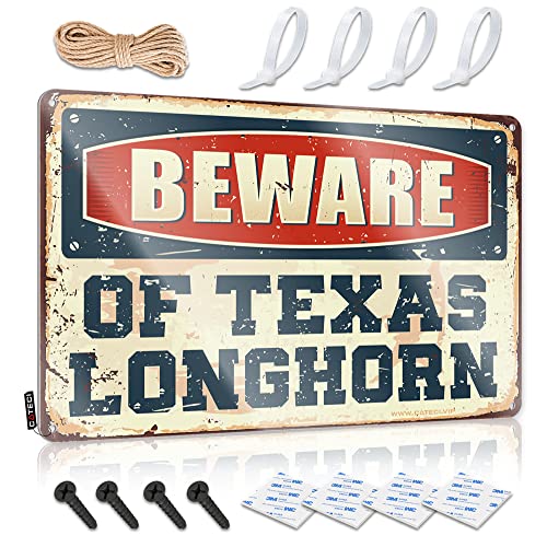 COTECI Man Cave Poster Beware Of Texas Longhorn Metallschild Garage Hangout Schilder Raumdekoration für Männer (Größe: 20 x 30 cm) von COTECI