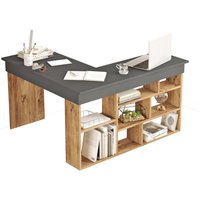 Cotecosy - Eckschreibtisch mit Stauraum - Anthrazit & Holzfarben - lileul von COTECOSY