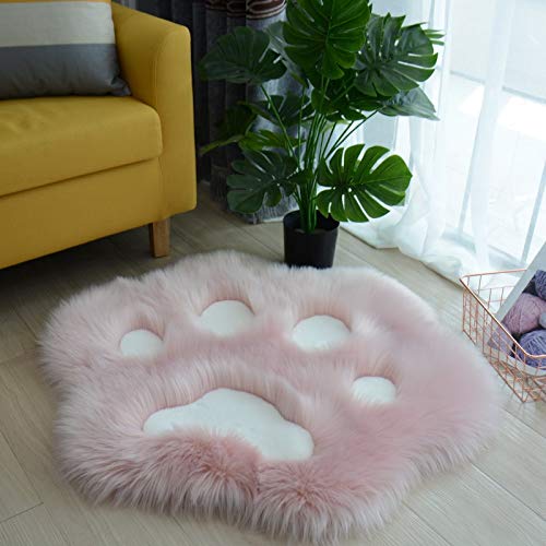 Teppich Nette Katze Tatze Muster Weiche Plüsch Teppich Home Sofa Couchtisch Bodentopf Schlafzimmer Nacht Dekorative Teppichboden (Color : Pink White, Größe : 70x70cm) von COTEN