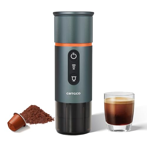 COTGCO Tragbare Kaffeemaschine mit Akku für Reise - Tragbare Espressomaschine für Auto - Erhitzt 40 ml Kaffee in 3 Minuten - Kaffee Genießen Outdoor - Kompatible Nespresso Kapseln - Blau von COTGCO