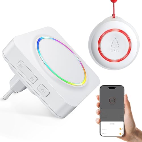 COTINSE Notrufknopf für Senioren, Tuya WiFi Smart SOS-Notfallknopf Funkklingel Notruf Krankenpflege Krankenpflege Ältere Panikalarm 1 Empänger+1 WIFI SOS Sender Kompatibel (Unterstützt Wi-Fi 2.4GHz) von COTINSE