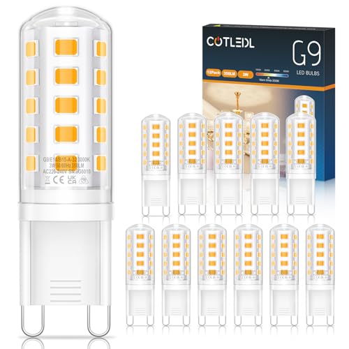 COTLEDL 12er G9 LED Lampe Warmweiß, 3W LED Leuchtmittel G9 Glühbirne Ersatz 30W 40W Halogenlampe, 350LM Warmweiss 3000K Nicht Dimmbar Kein Flimmern 360° Abstrahlwinkel Energiesparlampe von COTLEDL