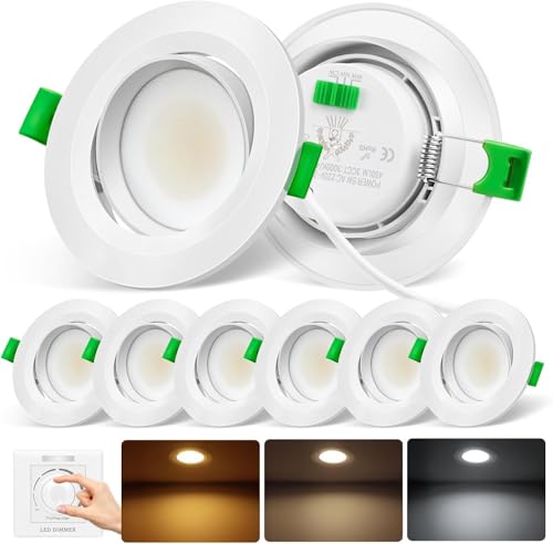 COTLEDL LED Einbaustrahler 230V 5W LED Spots Dimmbar Deckenspots 68mm Warmweiß Neutralweiß Kaltweiß IP44 Schwenkbarer Einbauleuchten Deckenleuchte für Badezimmer Wohnzimmer 6er Set von COTLEDL