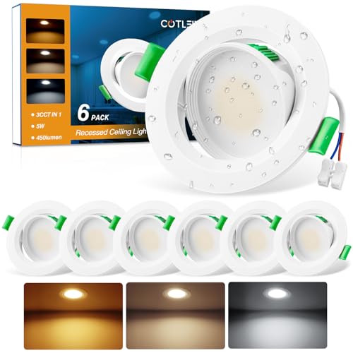 LED Einbaustrahler 230V Flach,5W 450LM LED Spot Warmweiß Neutralweiß Kaltweiß Deckenspots 68mm Lochmaß, IP44 Schwenkbar Spots Deckenleuchte für Badezimmer Wohnzimmer Küche,6er Set-Nicht Dimmbar von COTLEDL