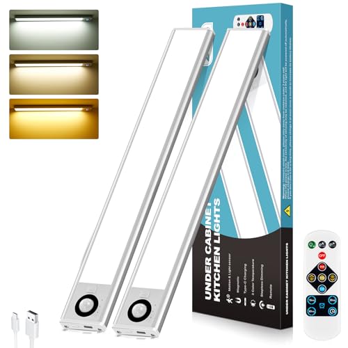 COTLEDL Unterbauleuchte Küche LED,2 Stück 72 LEDs Schrankbeleuchtung LED Bewegungssensor,3 Farbmodi Dimmbar,3000mAh Type-C Wiederaufladbare Magnetische Lichtleiste Under Cabinet Kitchen Lights von COTLEDL