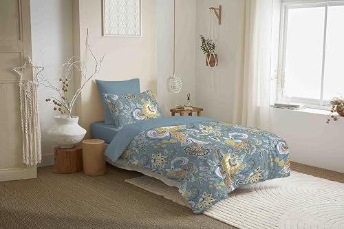 COTON PUR Vanessa Bettwäsche-Set, wendbar, 4-teilig, für Bett 90 x 190 cm (Bergam Türkis) von COTON PUR