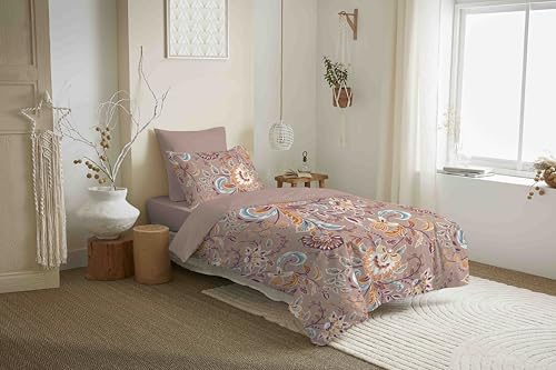 COTON PUR Vanessa Bettwäsche-Set, wendbar, 4-teilig, für Bett 90 x 190 cm (Bergamo Nude) von COTON PUR