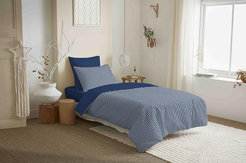 COTON PUR Vanessa Bettwäsche-Set, wendbar, 4-teilig, für Bett 90 x 190 cm (Gabrielle Marine) von COTON PUR