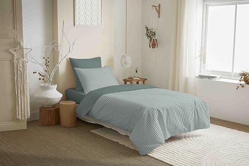 COTON PUR Vanessa Bettwäsche-Set, wendbar, 4-teilig, für Bett 90 x 190 cm (Gabrielle Salbei) von COTON PUR