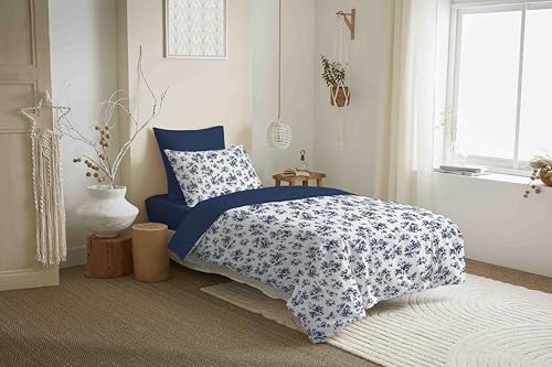 COTON PUR Vanessa Bettwäsche-Set, wendbar, 4-teilig, für Bett 90 x 190 cm (Loise Blue) von COTON PUR