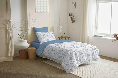 COTON PUR Vanessa Bettwäsche-Set, wendbar, 4-teilig, für Bett 90 x 190 cm (Louise Blue) von COTON PUR