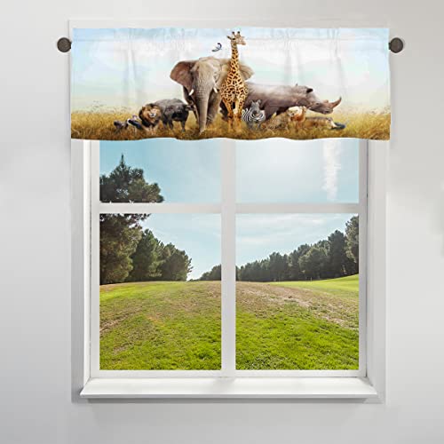 COTOT Afrikanischer Safari-Tier-Volant-Vorhang für Fenster, Tier-Giraffe, kurze Fensterbehandlung, Volant-Stangentaschenvorhang für Küche, Wohnzimmer, Schlafzimmer, 45,7 x 152,4 cm von COTOT