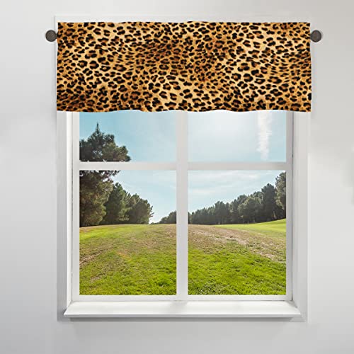 COTOT Volant-Vorhang mit Tierhaut-Druck, für Fenster, Leopardenmuster, kurze Fensterbehandlung, Volant-Stangentaschenvorhang für Küche, Wohnzimmer, Schlafzimmer, 45,7 x 152,4 cm von COTOT