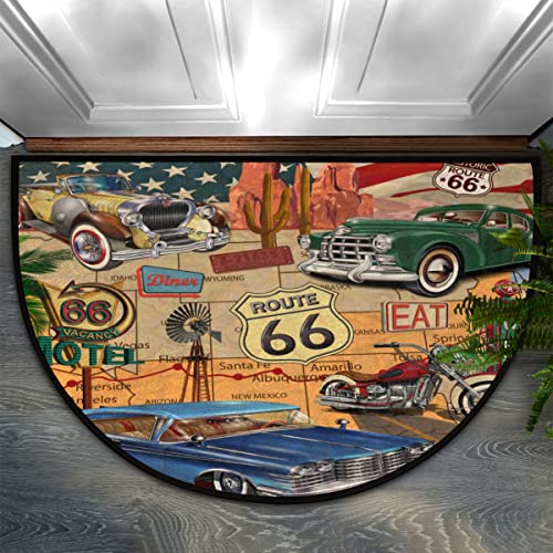 Vintage Poster Reparatur Route 66 Runde Fußmatte 91,4 x 61 cm, Vintage Garage Eingang Fußmatte Indoor Outdoor Maschinenwaschbar Anti Rutsch Saugfähige Matte Teppich Bodenmatte Teppich von COTOT