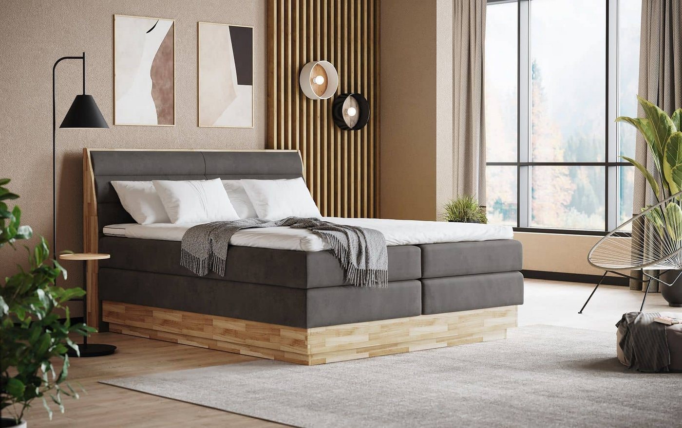 COTTA Boxspringbett Marissa - inkl. Stauraum im Bettkasten, Topper und H2/H3 Matratze (Boxspringbett inklusive Matratze, Unterbox und Topper), Bettkasten, Topper RG25, H2/H3, Holzrahmen, Mikrofaserbezug von COTTA