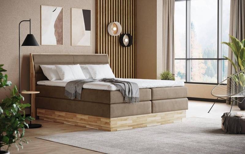 COTTA Boxspringbett Marissa - inkl. Stauraum im Bettkasten, Topper und H2/H3 Matratze (Boxspringbett inklusive Matratze, Unterbox und Topper), Bettkasten, Topper RG25, H2/H3, Holzrahmen, Mikrofaserbezug von COTTA