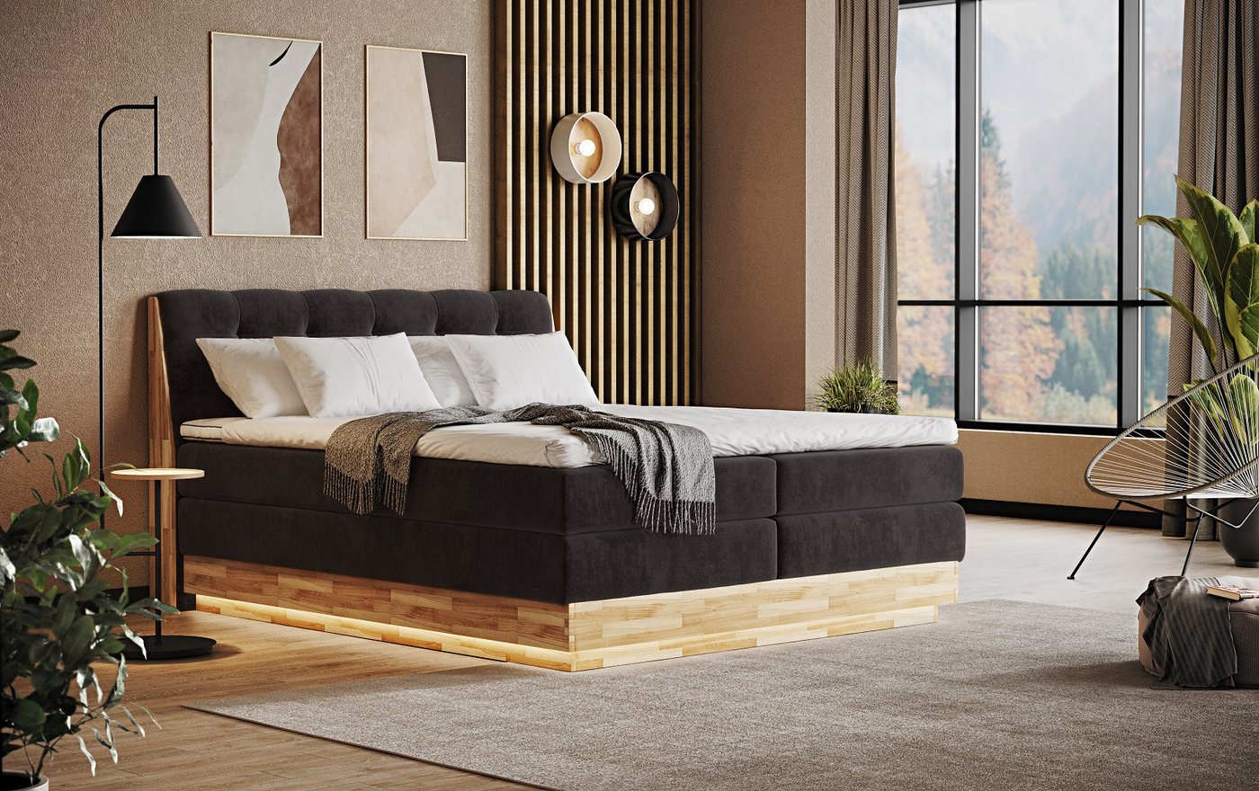 COTTA Boxspringbett Melissa - mit LED, Bettkästen, Kaltschaum-Topper & H2/H3 Matratzen (Bett inklusive Matratze, Topper und Bettkasten), mit LED, Kaltschaum-Topper, Bettkasten & H2/H3-Matratzen von COTTA