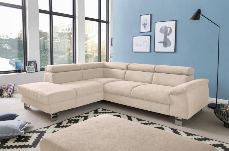 COTTA Ecksofa Komaris L-Form mit Kopfteilverstellung, wahlweise mit Bettfunktion, Bettkasten & Beleuchtung von COTTA