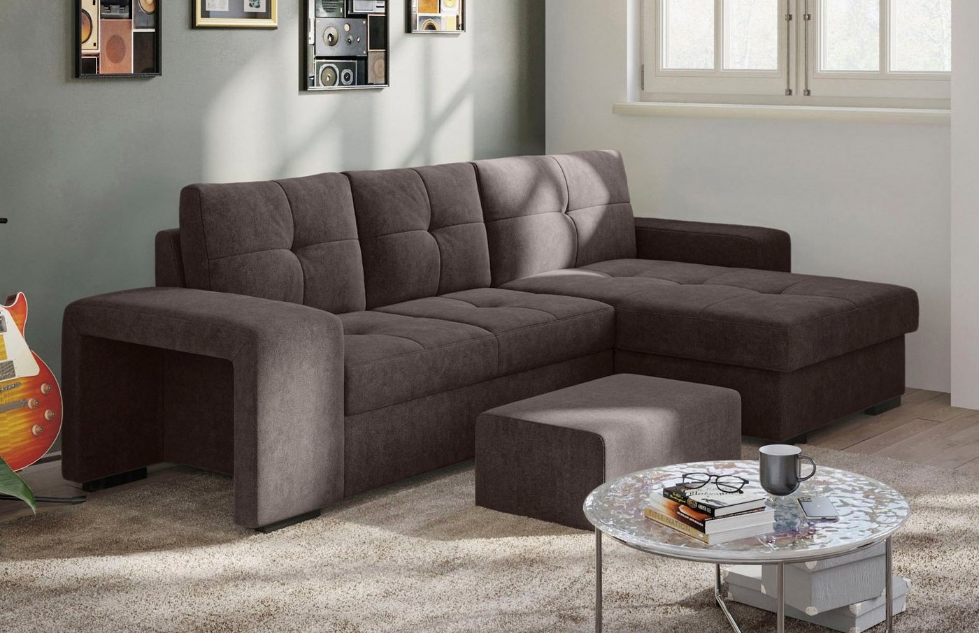 COTTA Ecksofa Mattina, L-Form, inkl. Hocker, wahlweise mit Bettfunktion und Bettkasten von COTTA