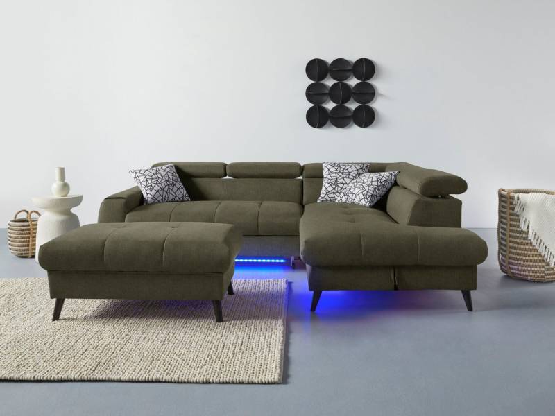COTTA Ecksofa Mia L-Form mit 3 Zierkissen, wahlweise mit Bettfunktion, Bettkasten, Beleuchtung & Wireless-Charger von COTTA