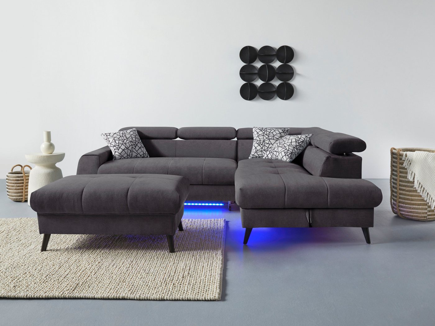 COTTA Ecksofa Mia L-Form, 3-tlg.-Kissen-Set, Ottomane, wahlweise mit oder ohne RGB-Beleuchtung von COTTA