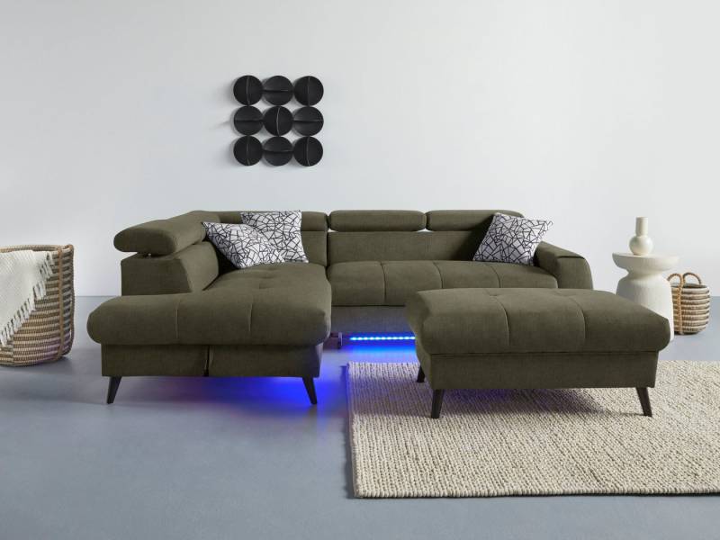 COTTA Ecksofa Mia L-Form mit 3 Zierkissen, wahlweise mit Bettfunktion, Bettkasten, Beleuchtung & Wireless-Charger von COTTA