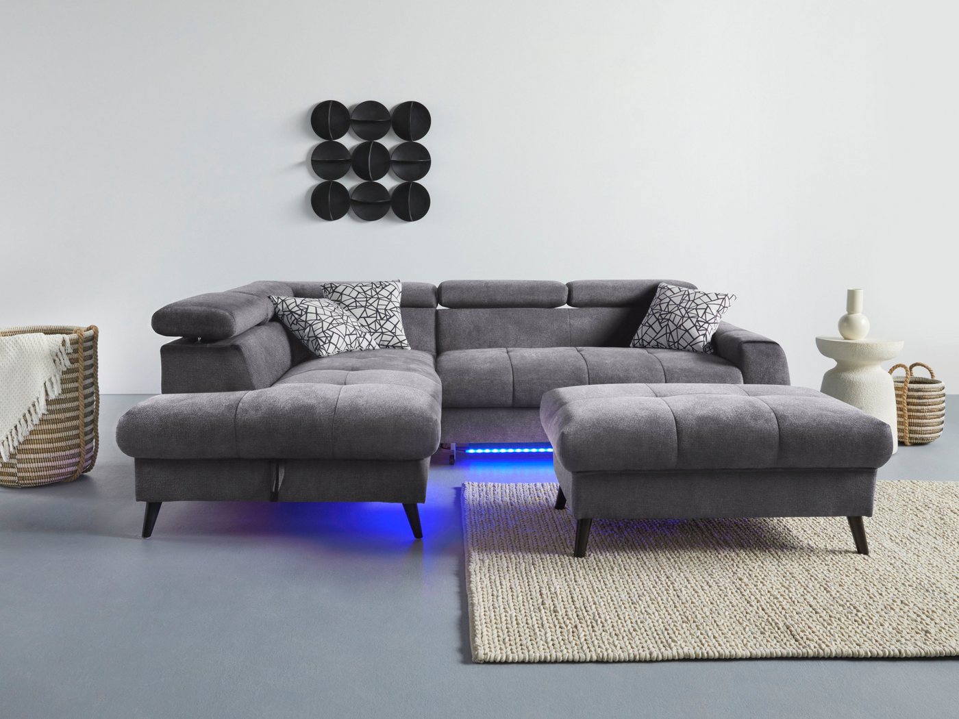 COTTA Ecksofa Mia L-Form, 3-tlg.-Kissen-Set, Ottomane, wahlweise mit oder ohne RGB-Beleuchtung von COTTA