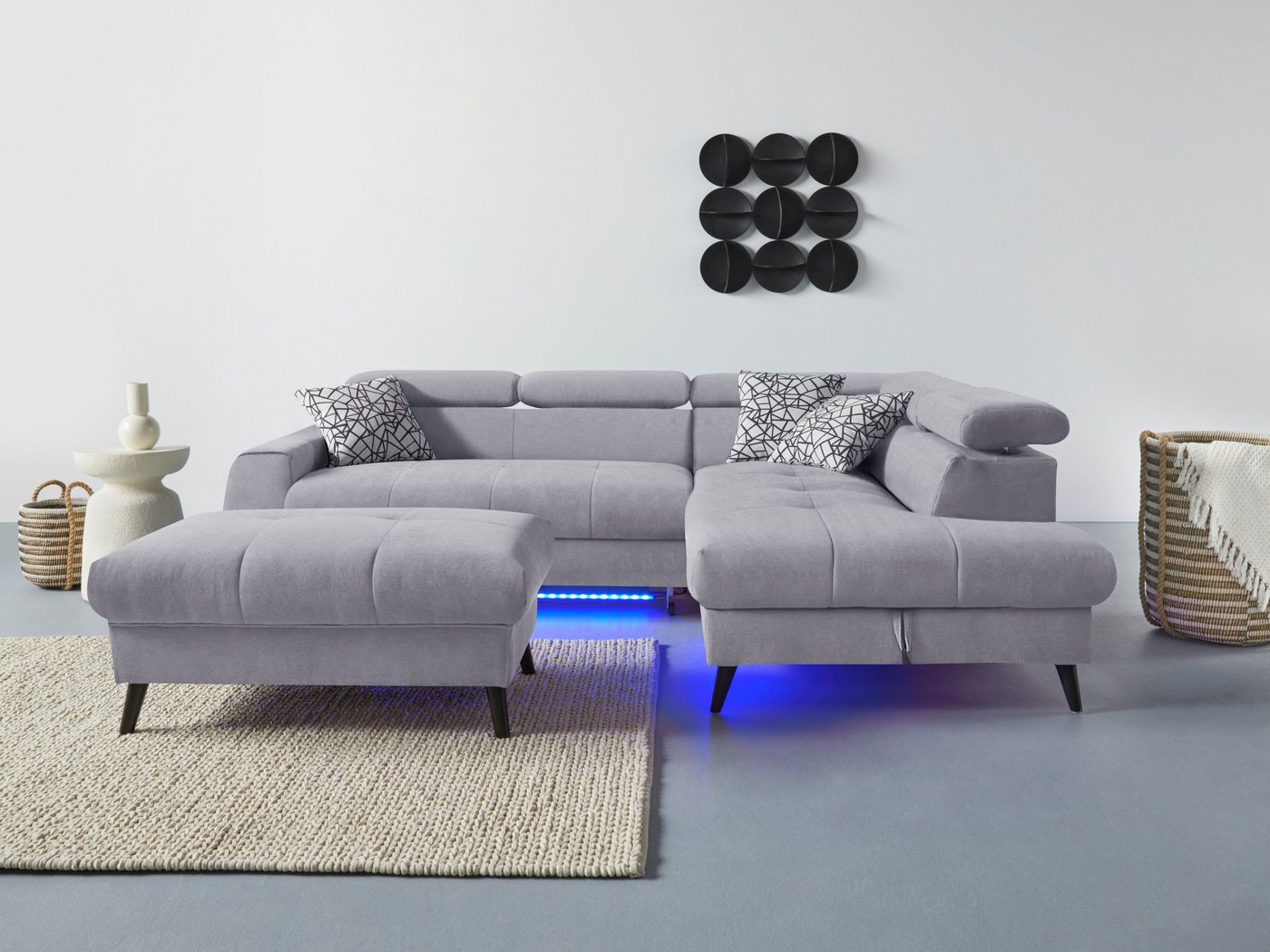 COTTA Ecksofa Mia L-Form, 3-tlg.-Kissen-Set, Ottomane, wahlweise mit oder ohne RGB-Beleuchtung von COTTA