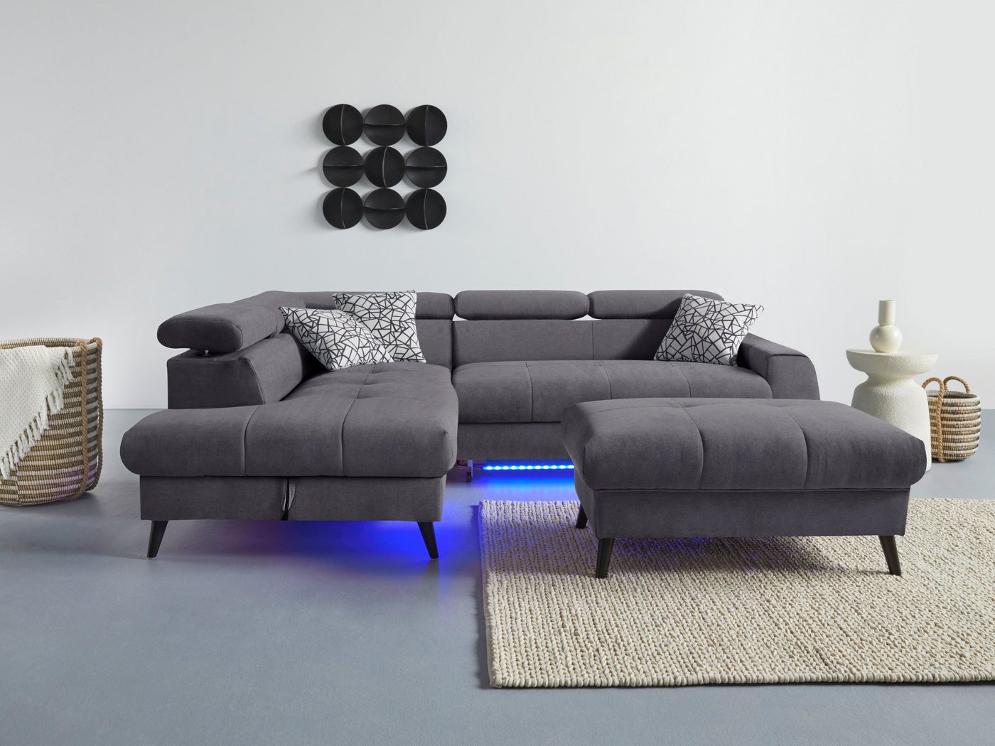 COTTA Ecksofa Mia L-Form, 3-tlg.-Kissen-Set, Ottomane, wahlweise mit oder ohne RGB-Beleuchtung von COTTA