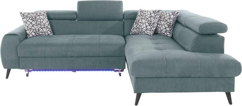 COTTA Ecksofa Mia L-Form mit 3 Zierkissen, wahlweise mit Bettfunktion, Bettkasten, Beleuchtung & Wireless-Charger von COTTA