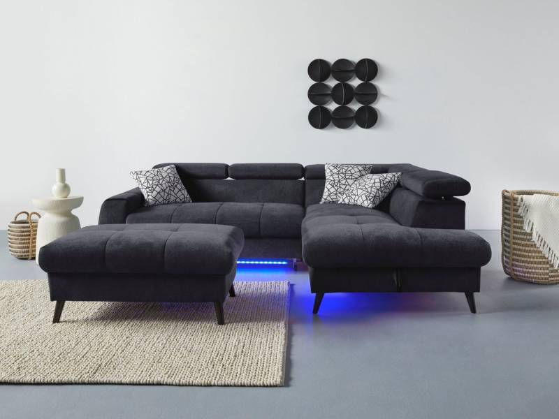 COTTA Ecksofa Mia L-Form mit 3 Zierkissen, wahlweise mit Bettfunktion, Bettkasten, Beleuchtung & Wireless-Charger von COTTA
