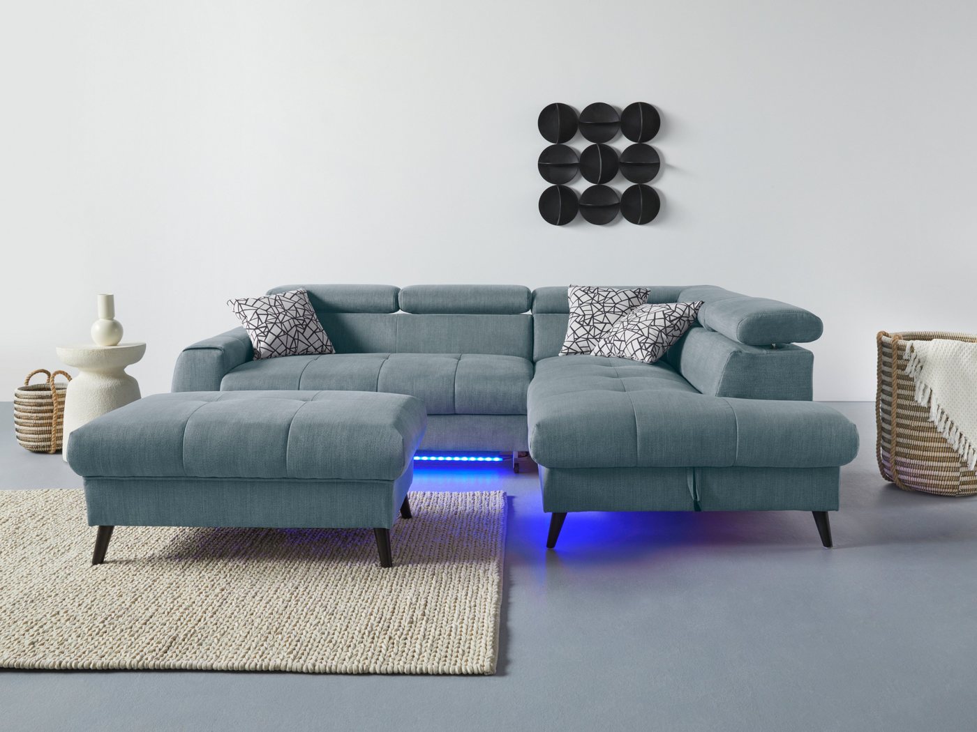 COTTA Ecksofa Mia L-Form, 3-tlg.-Kissen-Set, Ottomane, wahlweise mit oder ohne RGB-Beleuchtung von COTTA