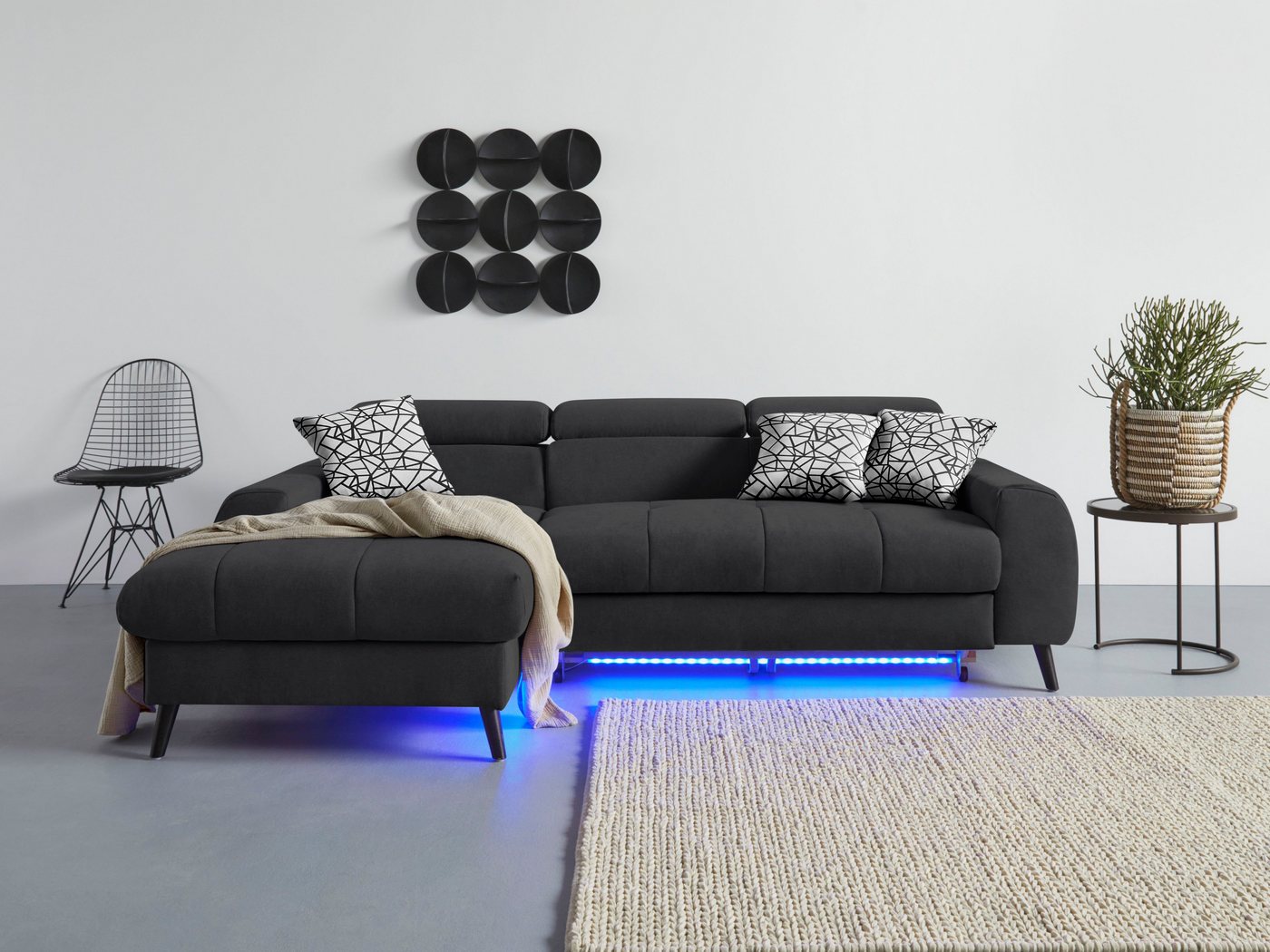 COTTA Ecksofa Mia L-Form, 3-tlg.-Kissen-Set, Recamiere, wahlweise mit oder ohne RGB-Beleuchtung von COTTA