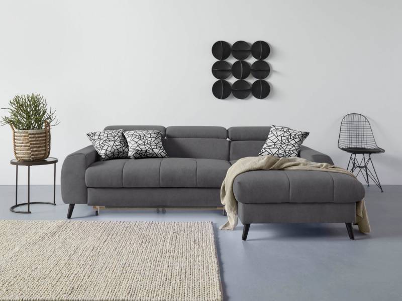 COTTA Ecksofa Mia L-Form mit 3 Zierkissen, wahlweise mit Bettfunktion, Bettkasten, Beleuchtung & Wireless-Charger von COTTA