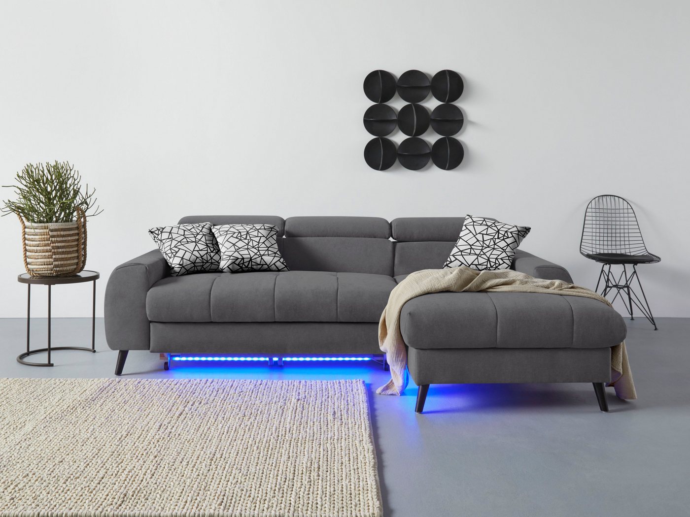 COTTA Ecksofa Mia L-Form, 3-tlg.-Kissen-Set, Recamiere, wahlweise mit oder ohne RGB-Beleuchtung von COTTA