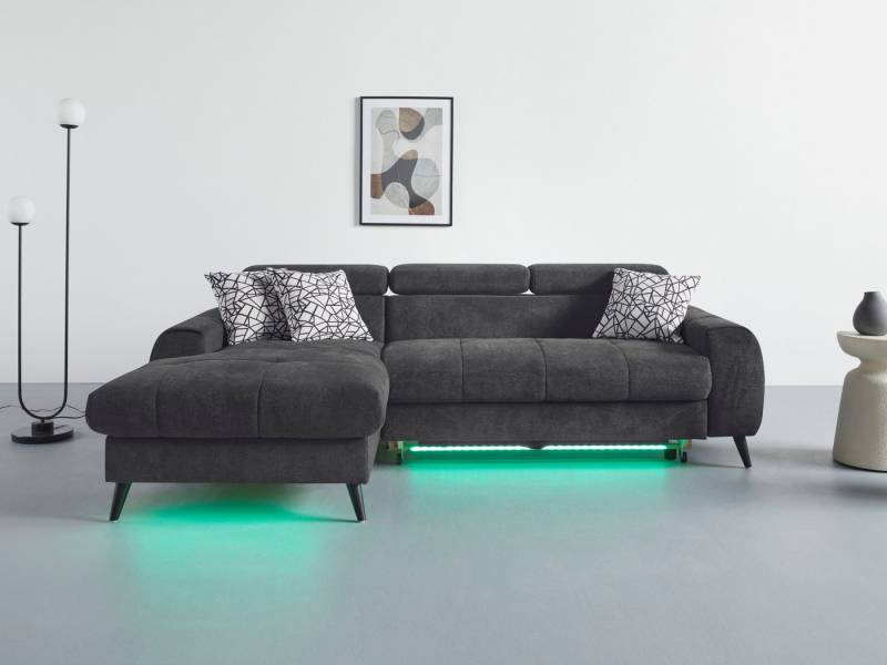 COTTA Ecksofa Mia L-Form mit 3 Zierkissen, wahlweise mit Bettfunktion, Bettkasten, Beleuchtung & Wireless-Charger von COTTA