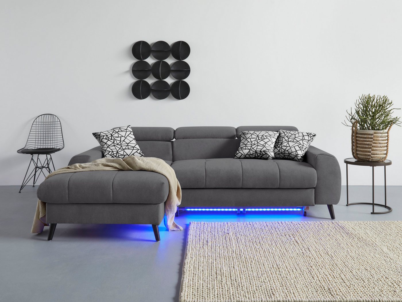 COTTA Ecksofa Mia L-Form, 3-tlg.-Kissen-Set, Recamiere, wahlweise mit oder ohne RGB-Beleuchtung von COTTA