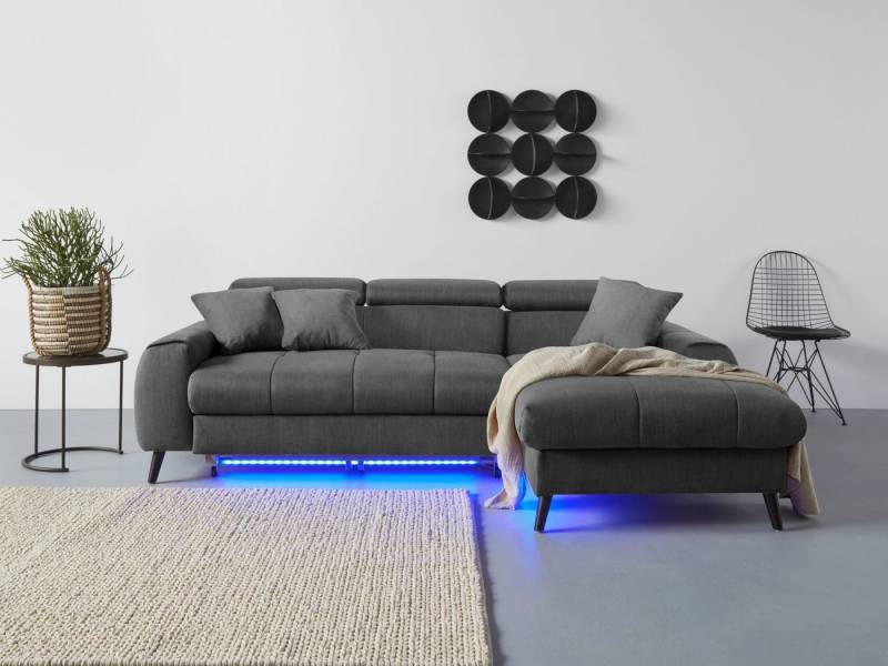 COTTA Ecksofa Mia L-Form mit 3 Zierkissen, wahlweise mit Bettfunktion, Bettkasten, Beleuchtung & Wireless-Charger von COTTA