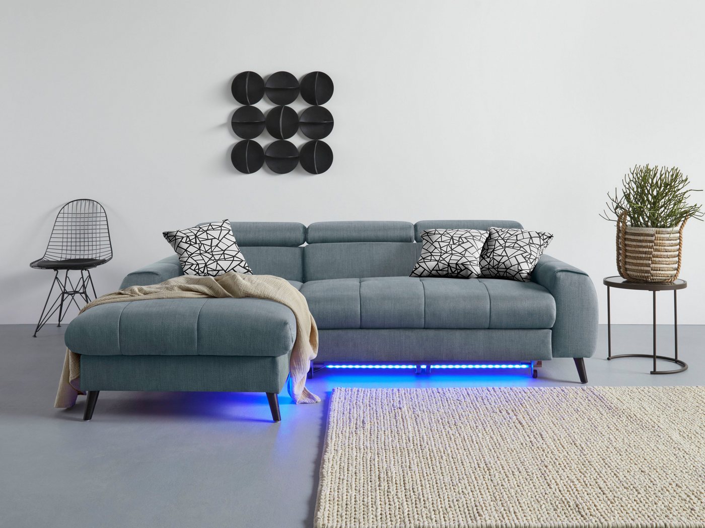 COTTA Ecksofa Mia L-Form, 3-tlg.-Kissen-Set, Recamiere, wahlweise mit oder ohne RGB-Beleuchtung von COTTA